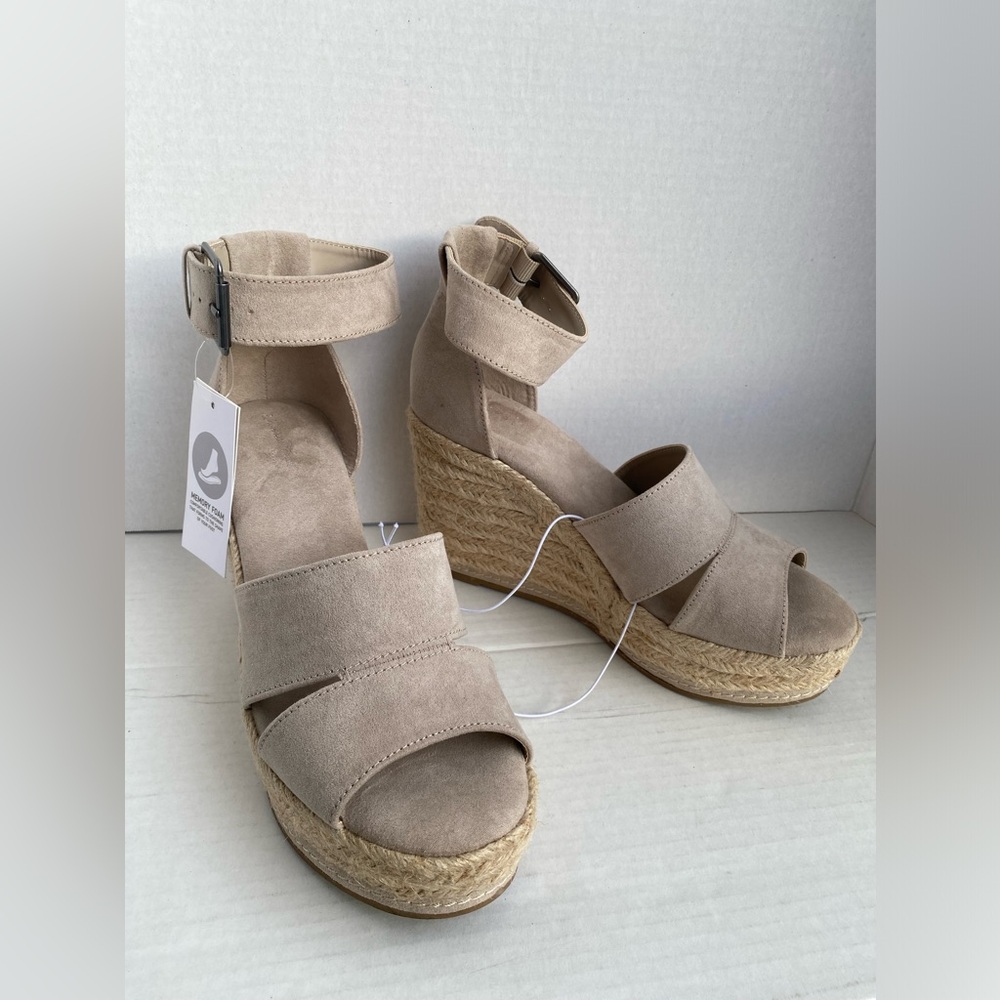 Women's Universal Thread Caroline Microsuede Ankle Strap Espadrille Wedge Pumps